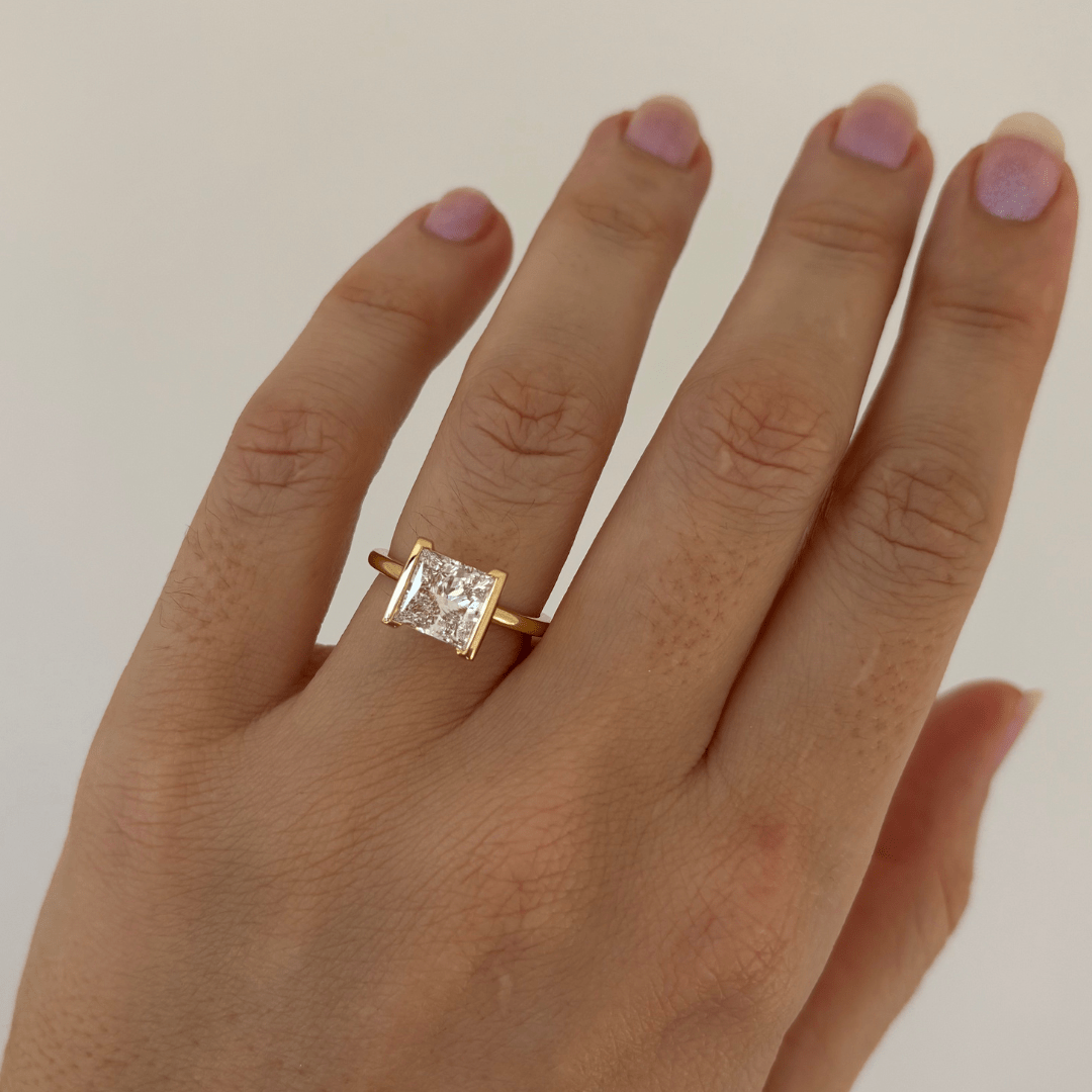 Solitaire Half Bezel-Princess Lab Grown Diamond Engagement Ring