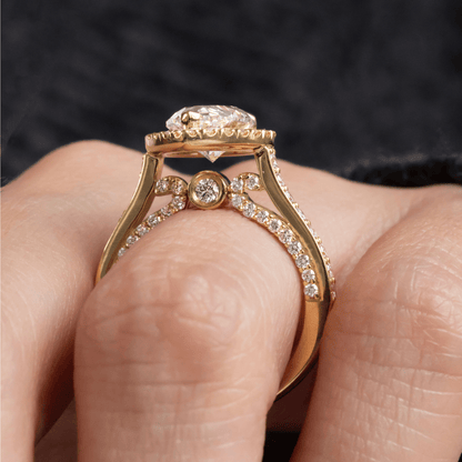 Halo & Unique Style Cathedral-Pear Lab Grown Diamond Engagement Ring