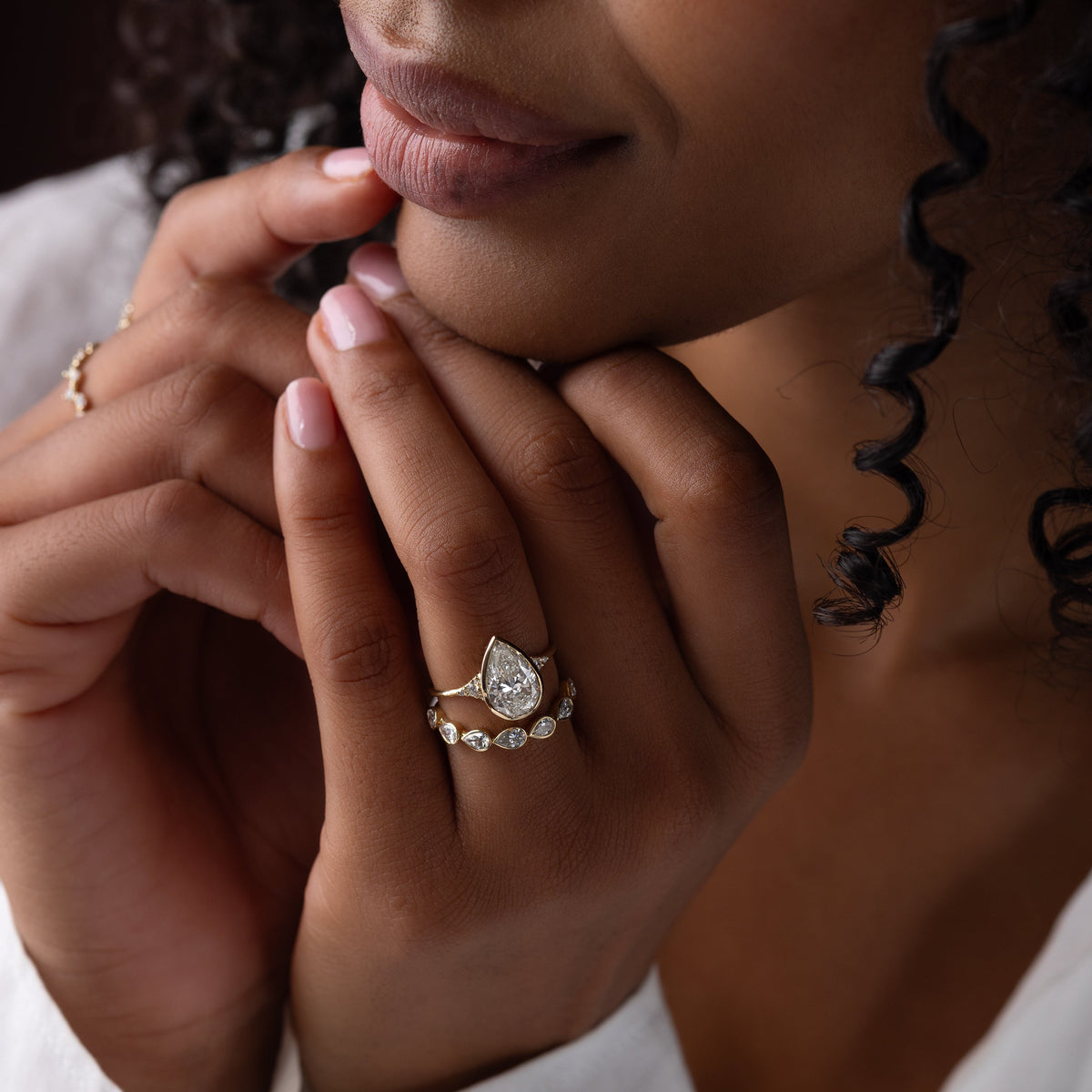 Bezel & Cluster Style-Pear Lab Grown Diamond Engagement Ring