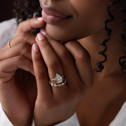 Bezel & Cluster Style-Pear Lab Grown Diamond Engagement Ring