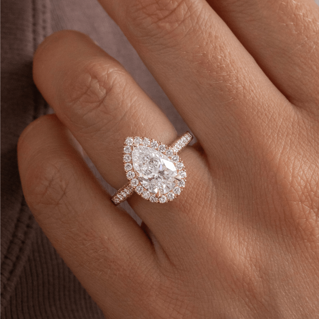Halo & Unique Style Cathedral-Pear Lab Grown Diamond Engagement Ring