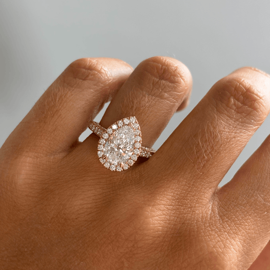 Halo & Unique Style Cathedral-Pear Lab Grown Diamond Engagement Ring