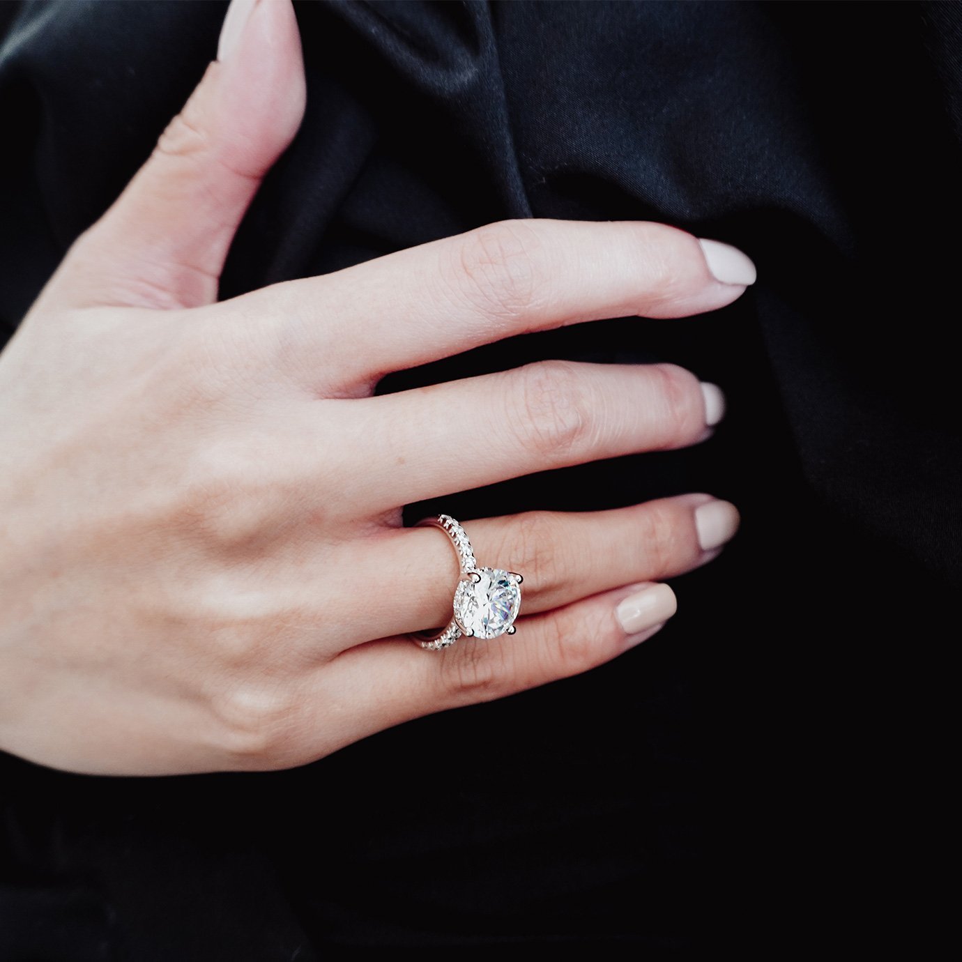 3.5 CT Round Lab-Grown Diamond Hidden Halo Pave Engagement Ring 6