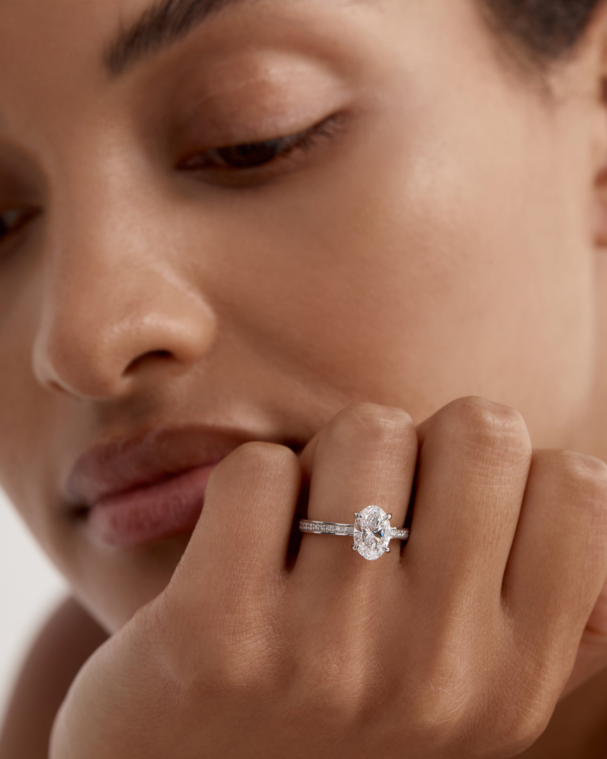 2.0 CT Oval Lab Grown Diamond Pavé Solitaire Ring 4