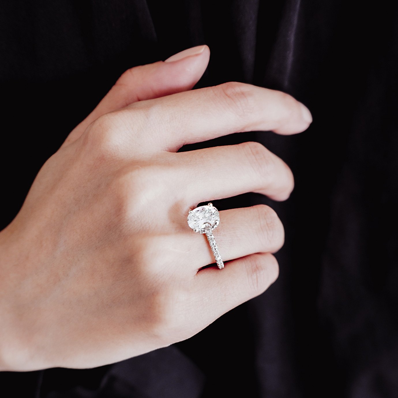 2.5 CT Oval Lab-Grown Diamond Hidden Halo Pave Ring 6