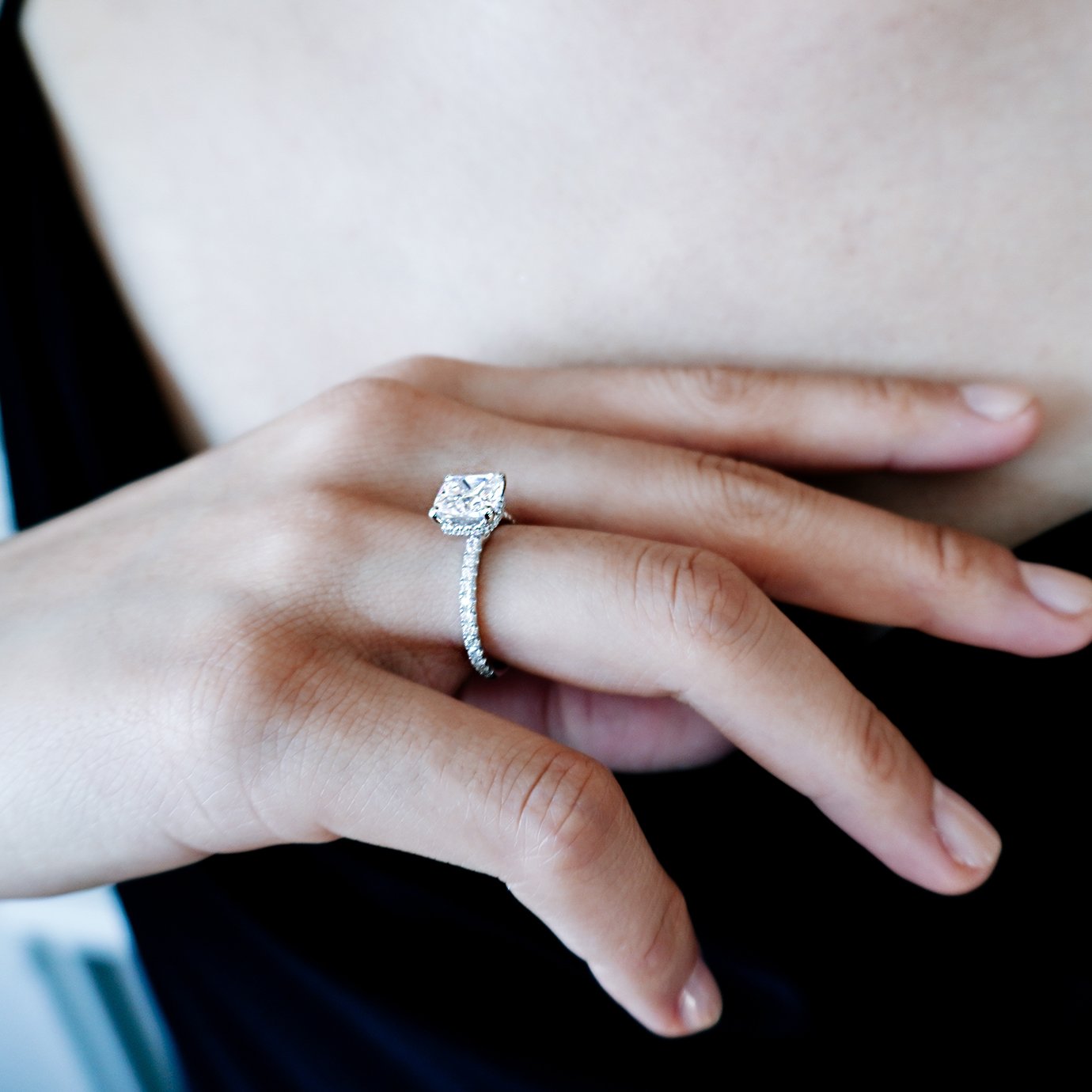 2.0 CT Asscher Lab-Grown Diamond Ring With Hidden Halo & Pave Elegance 6