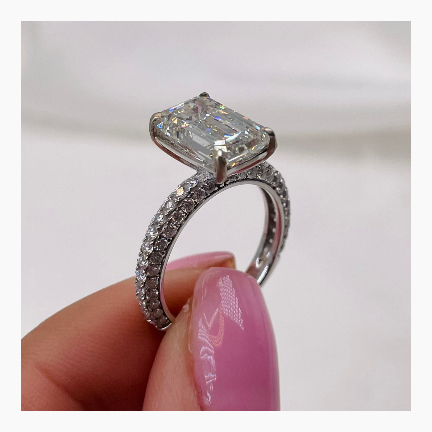 4.5 CT Emerald Cut Lab-Grown Diamond Pave Engagement Ring 4