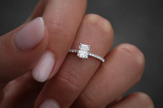 0.7 CT Radiant Cut Lab-Grown Diamond Pave Engagement Ring