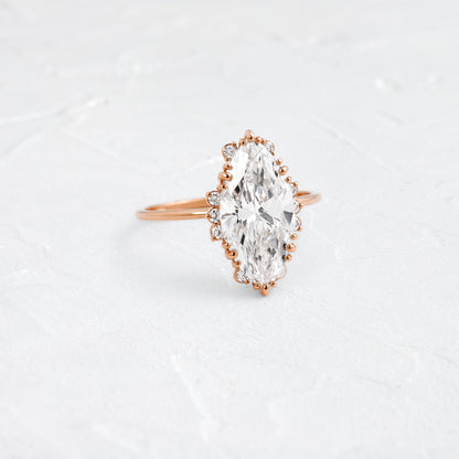 Halo & Triple Prong Style-Marquise Lab Grown Diamond Engagement Ring