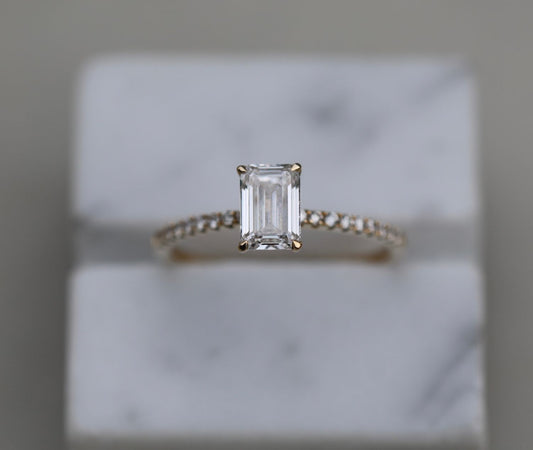 Elegant 0.90 CT Emerald Cut Lab-Grown Diamond Pave Engagement Ring