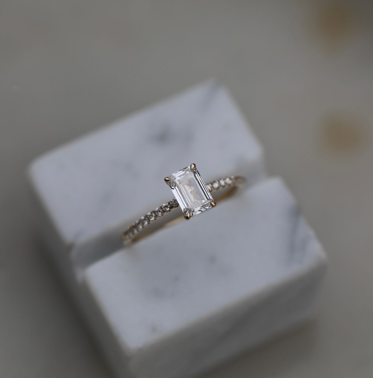 Elegant 0.90 CT Emerald Cut Lab-Grown Diamond Pave Engagement Ring 5
