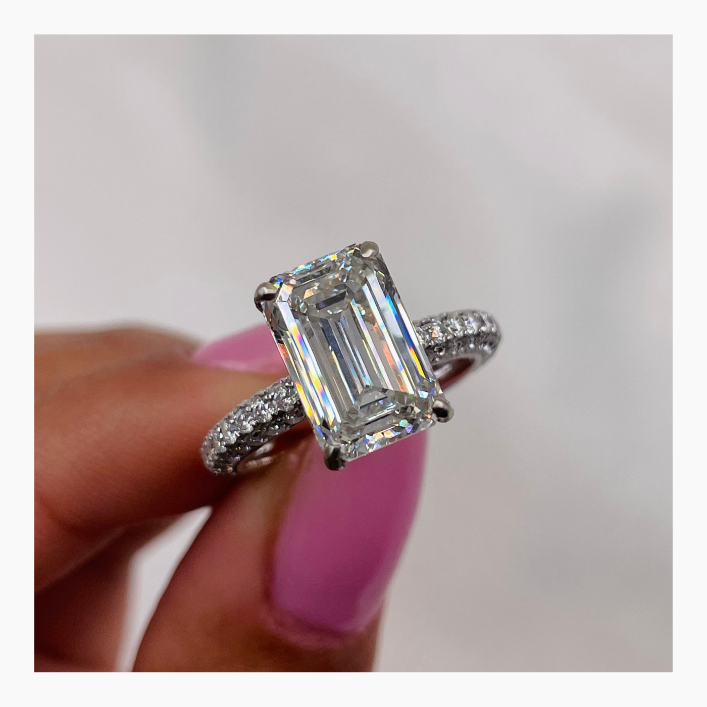 4.5 CT Emerald Cut Lab-Grown Diamond Pave Engagement Ring 3