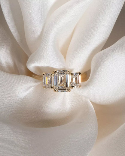 Three Stone-Emerald Lab Grown Diamond Engagement Ring