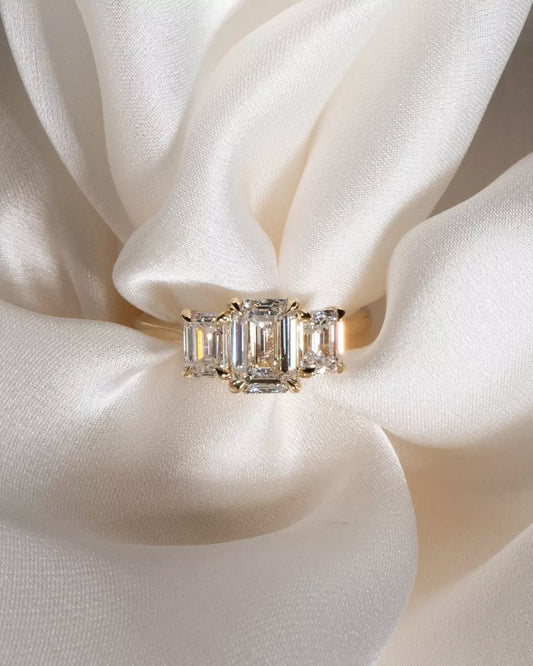 Three Stone-Emerald Lab Grown Diamond Engagement Ring