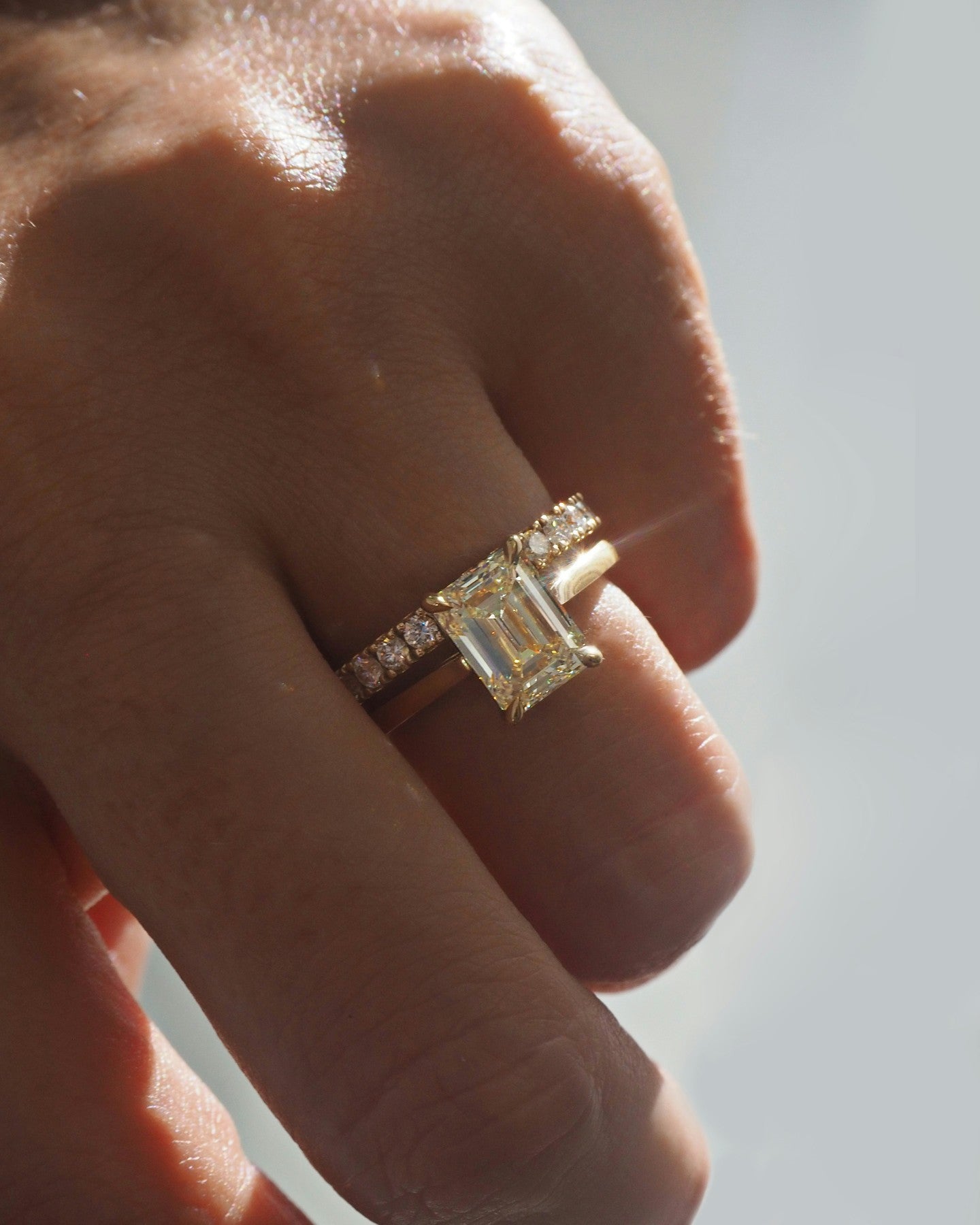 Solitaire & Cathedral-Emerald Lab Grown Diamond Engagement Ring
