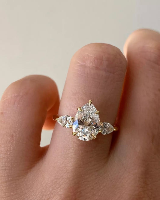 Three Stone-Pear Lab Grown Diamond Engagement Ring