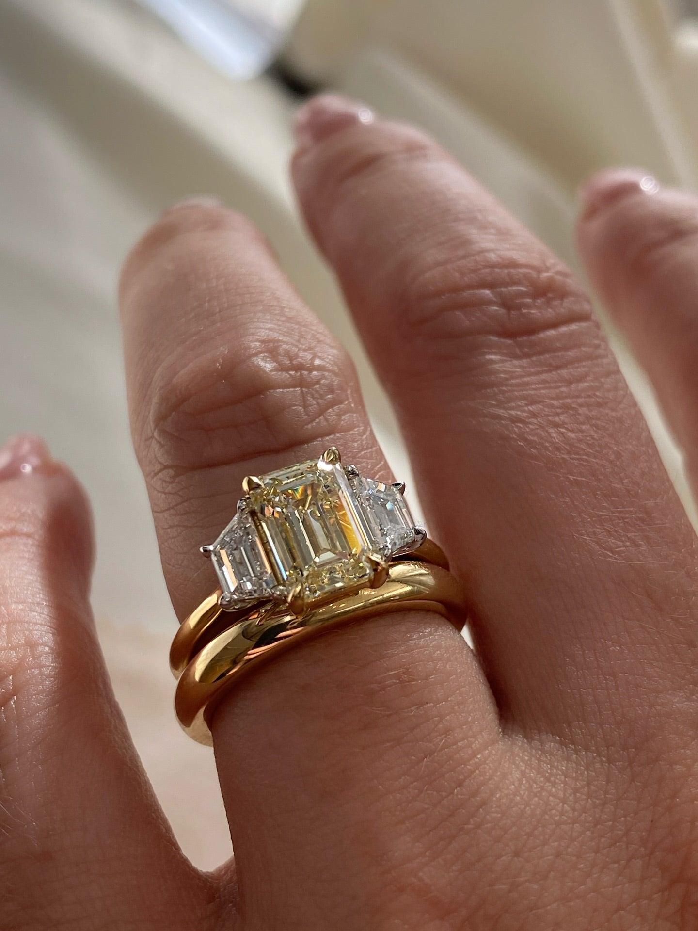 Three Stone-Emerald Lab Grown Diamond Engagement Ring