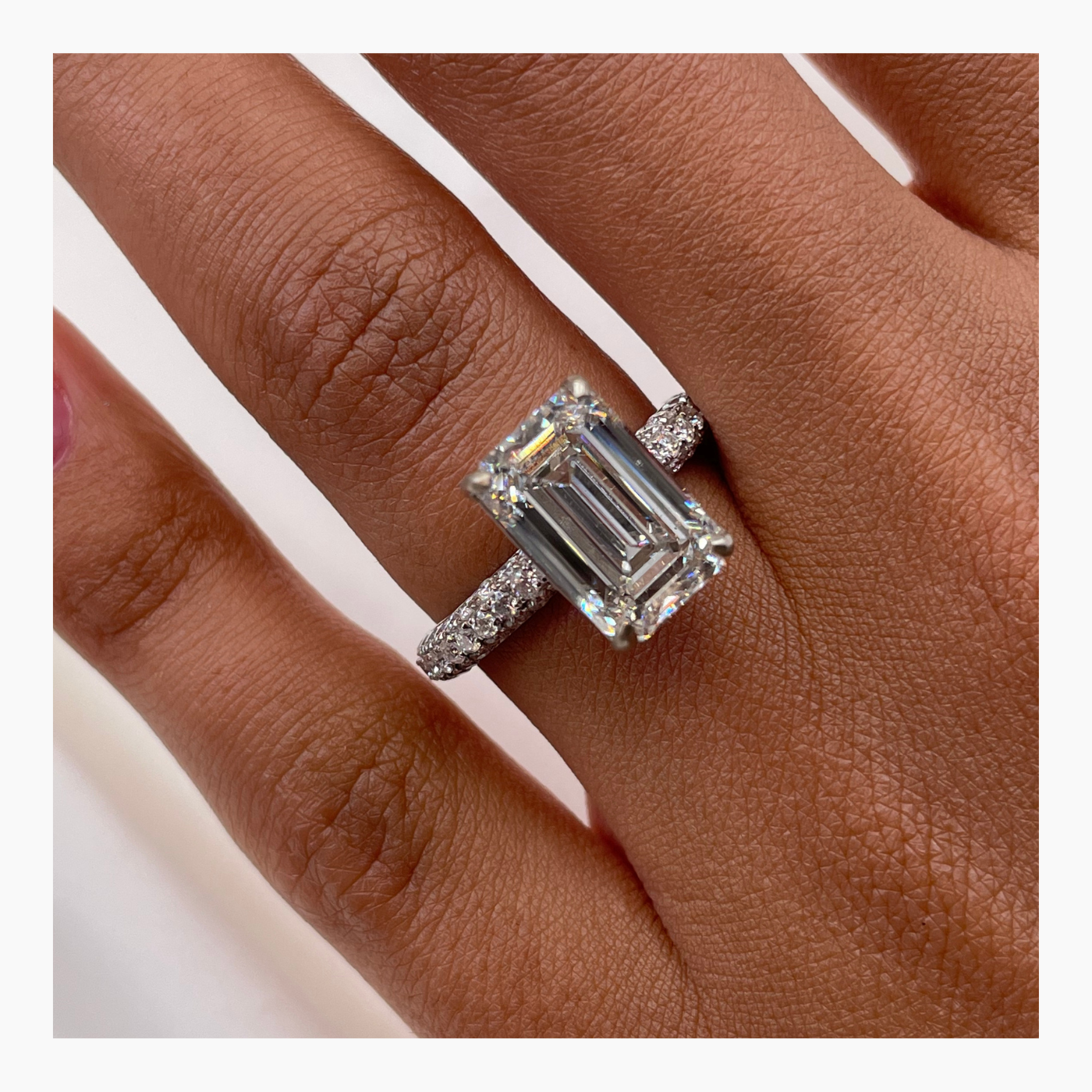4.5 CT Emerald Cut Lab-Grown Diamond Pave Engagement Ring 2