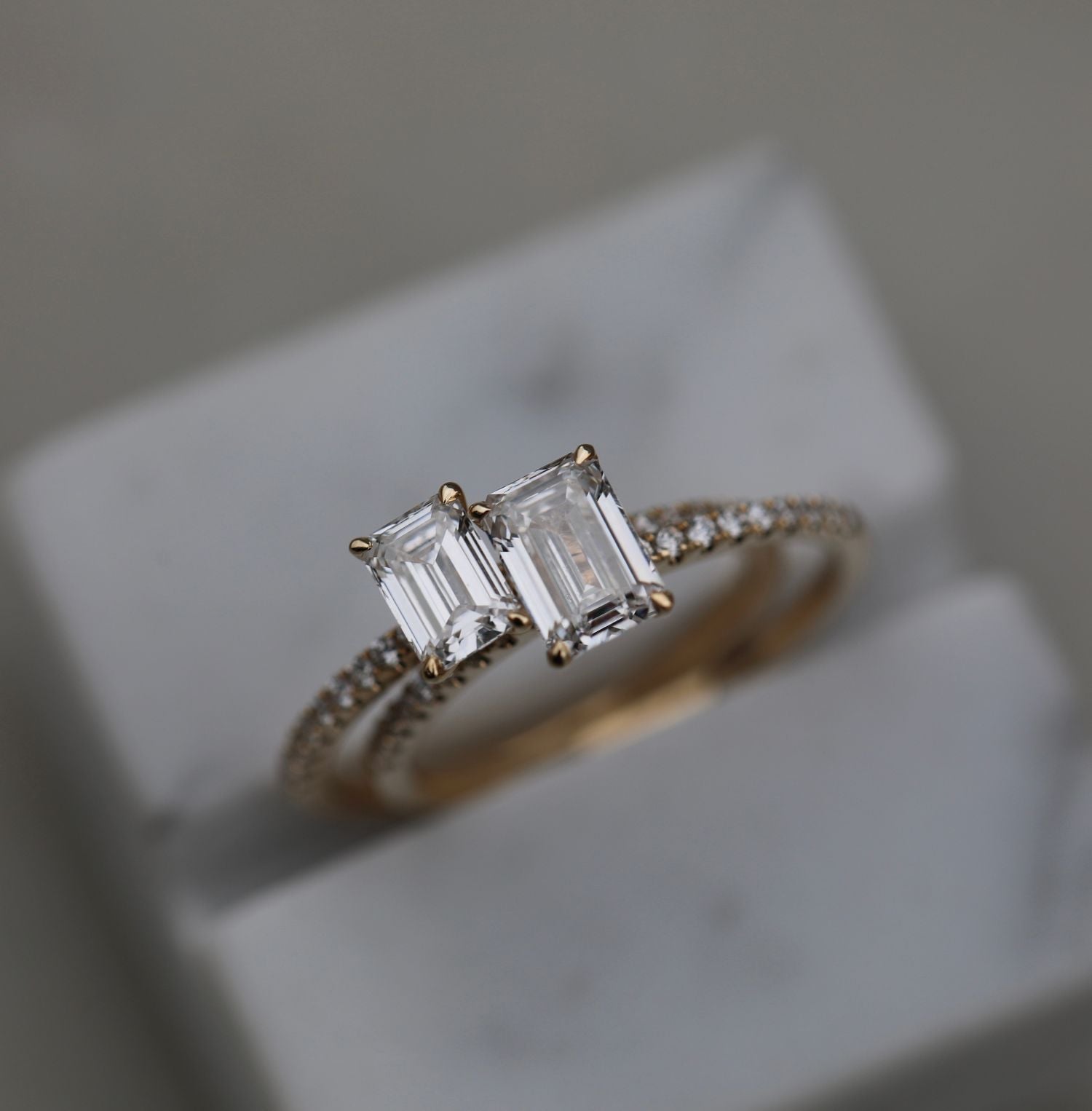 Elegant 0.90 CT Emerald Cut Lab-Grown Diamond Pave Engagement Ring 9