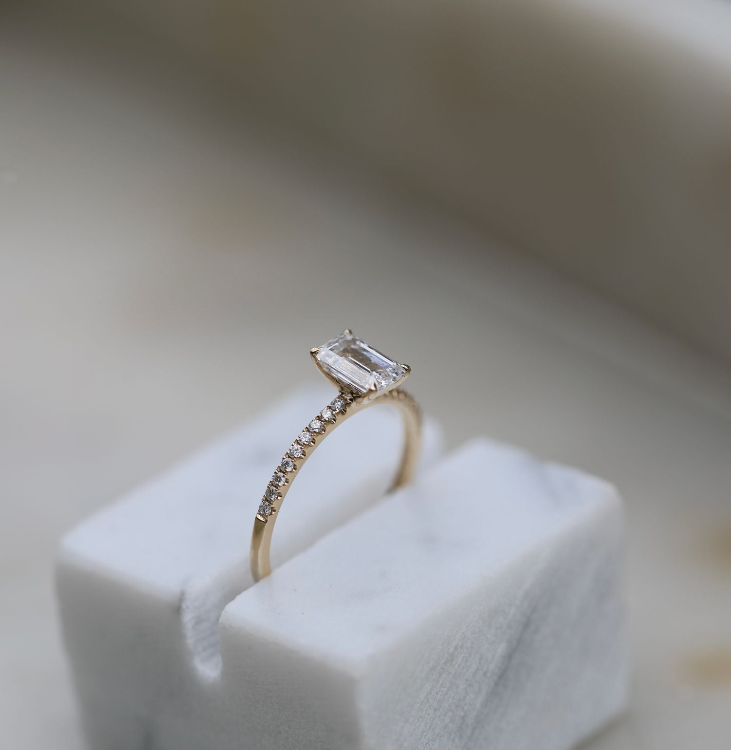 Elegant 0.90 CT Emerald Cut Lab-Grown Diamond Pave Engagement Ring 6