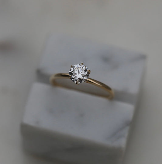 0.75 CT Round Lab-Grown Diamond Solitaire Engagement Ring in Gold Elegance