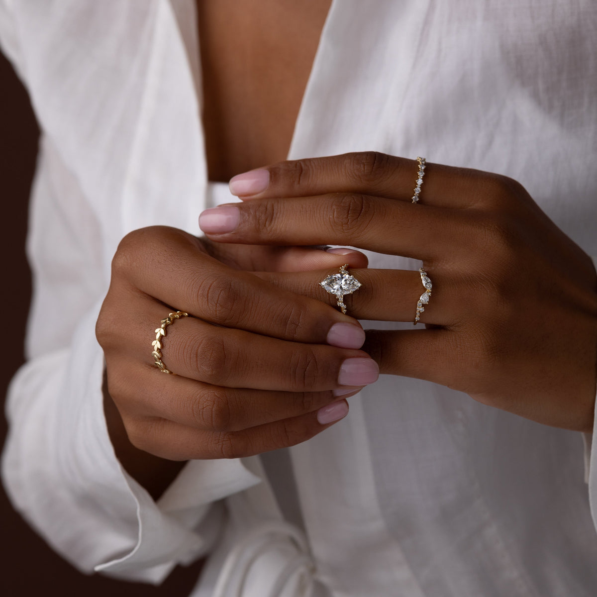 Cluster-Marquise Lab Grown Diamond Engagement Ring