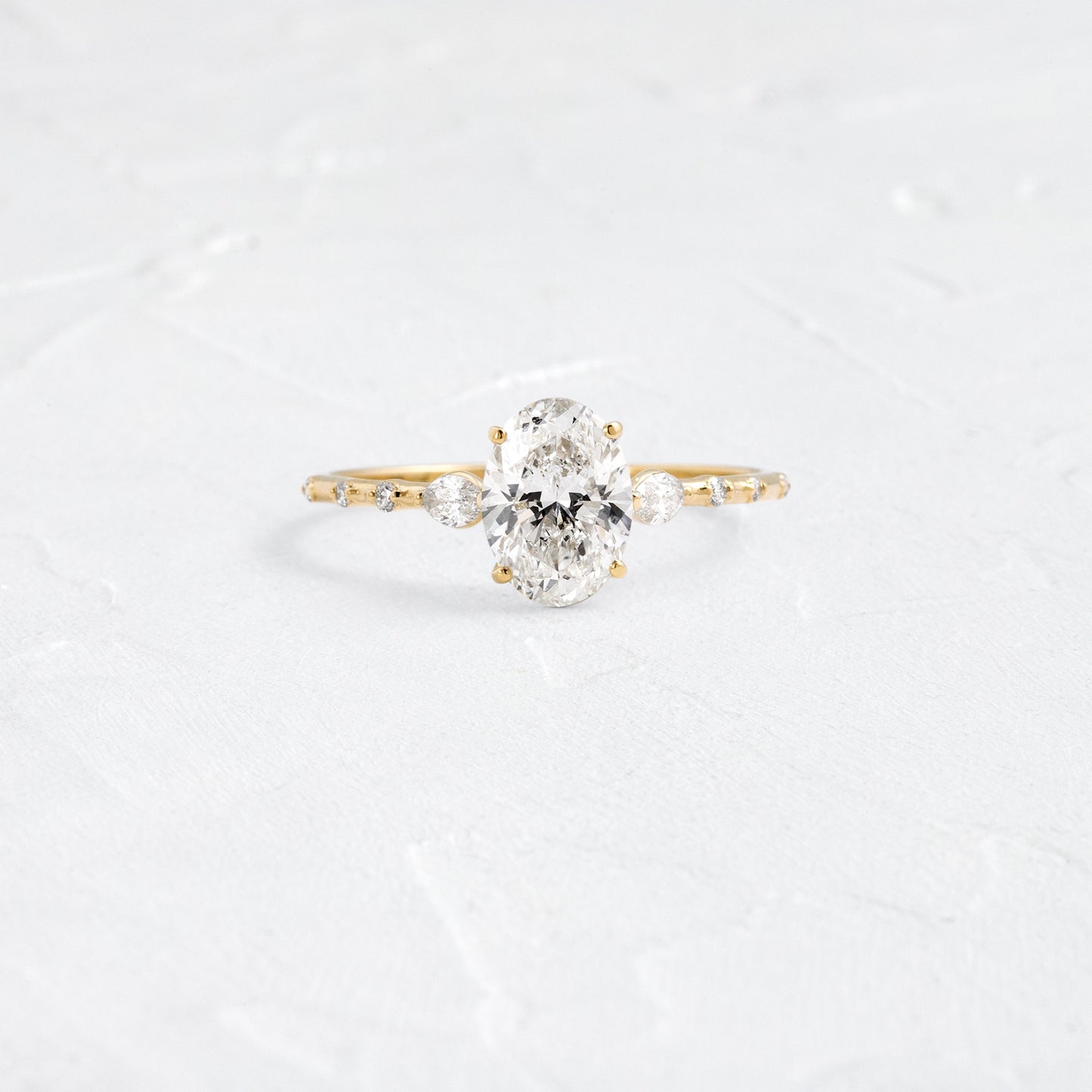 Three Stone & Pave-Oval Lab Grown Diamond Engagement Ring