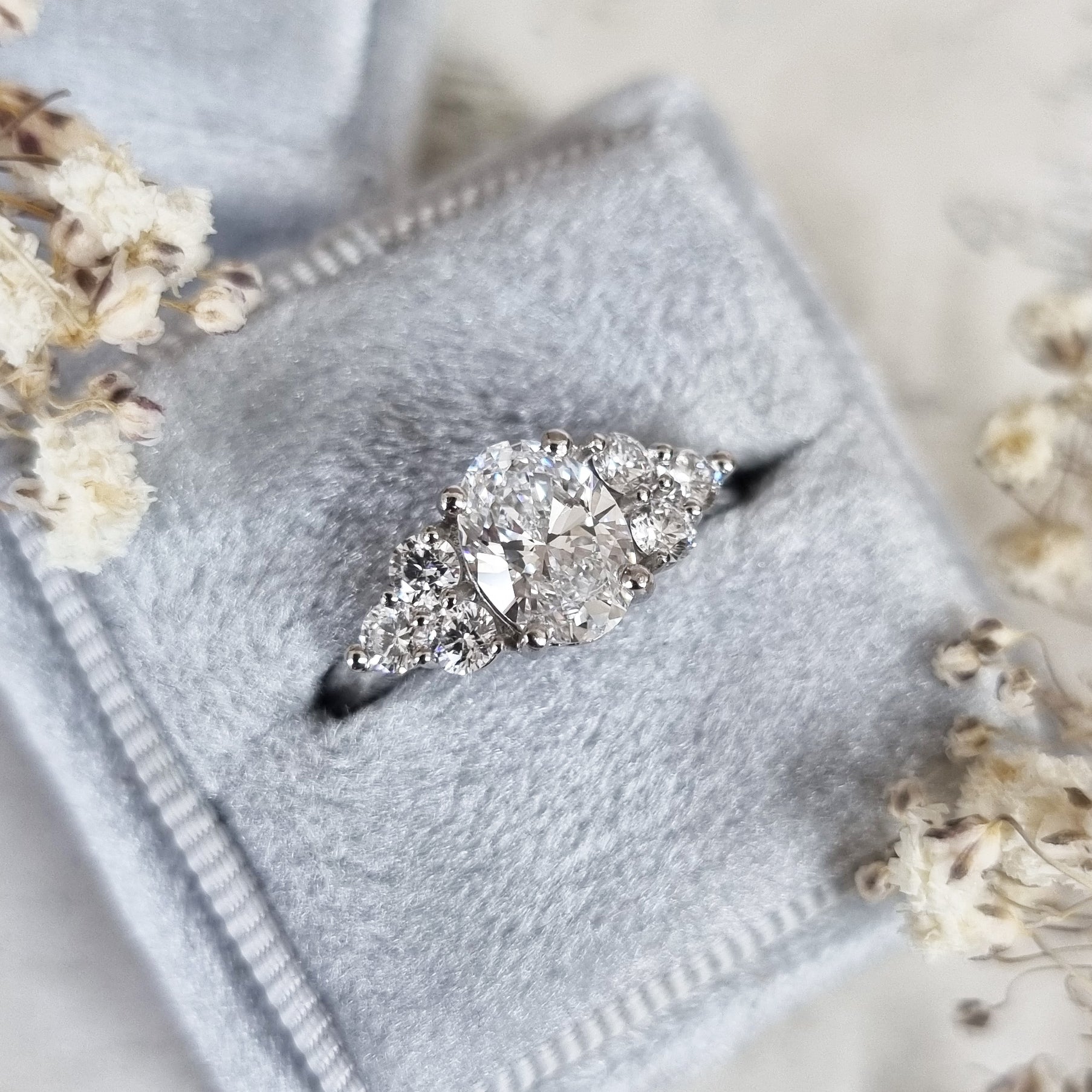 1 Carat Oval Lab-Grown Diamond Cluster Engagement Ring