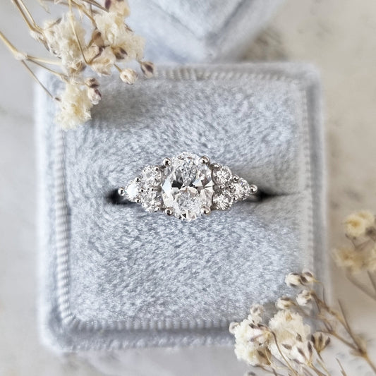 1 Carat Oval Lab-Grown Diamond Cluster Engagement Ring