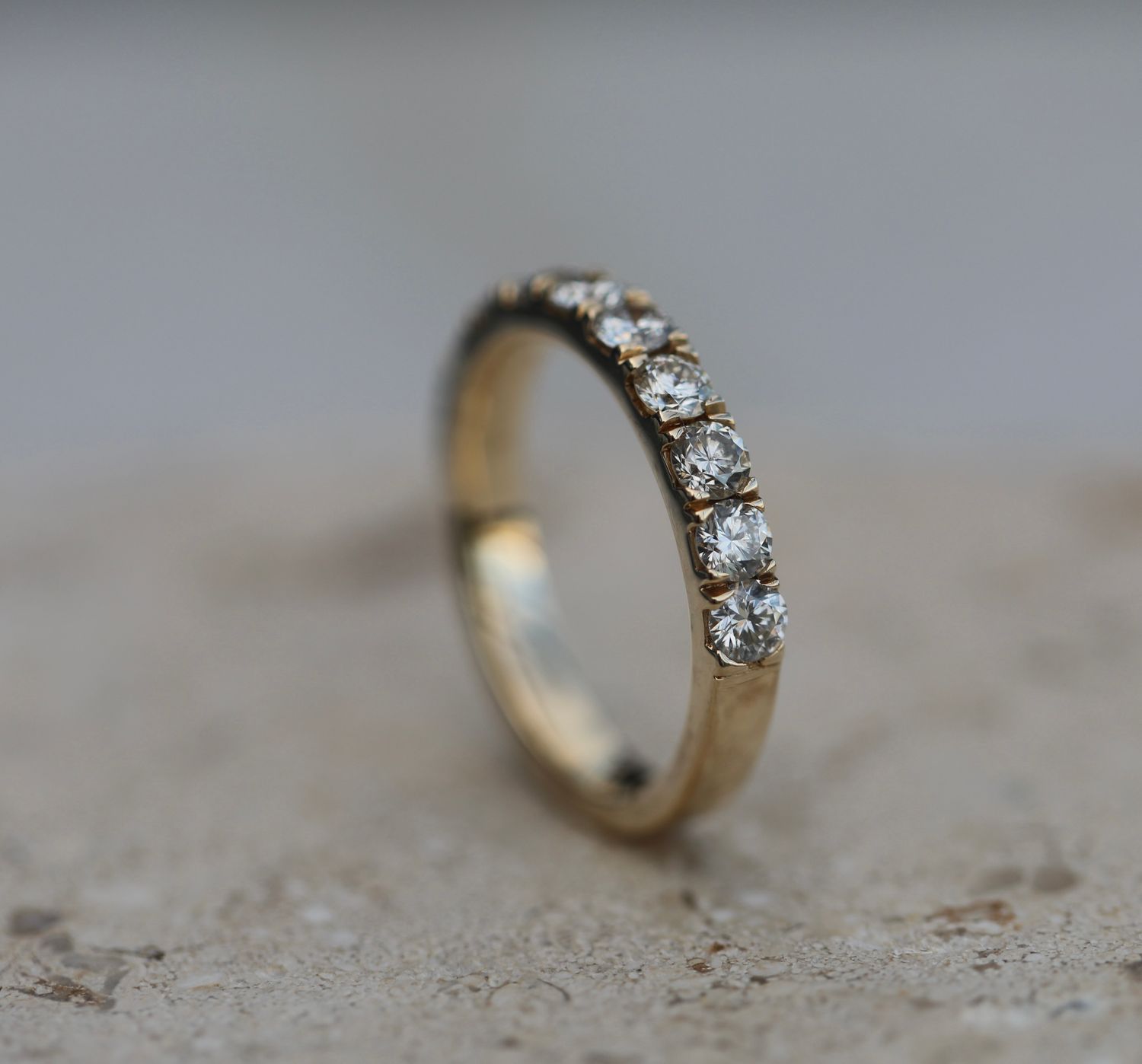 1.10 TCW Round Lab-Grown Diamond Half Eternity Gold Band