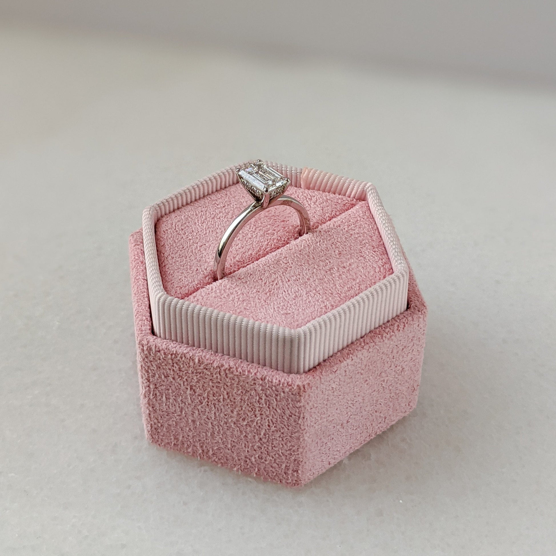 1.03 CT Emerald-Cut Lab Diamond Hidden Halo Engagement Ring 7