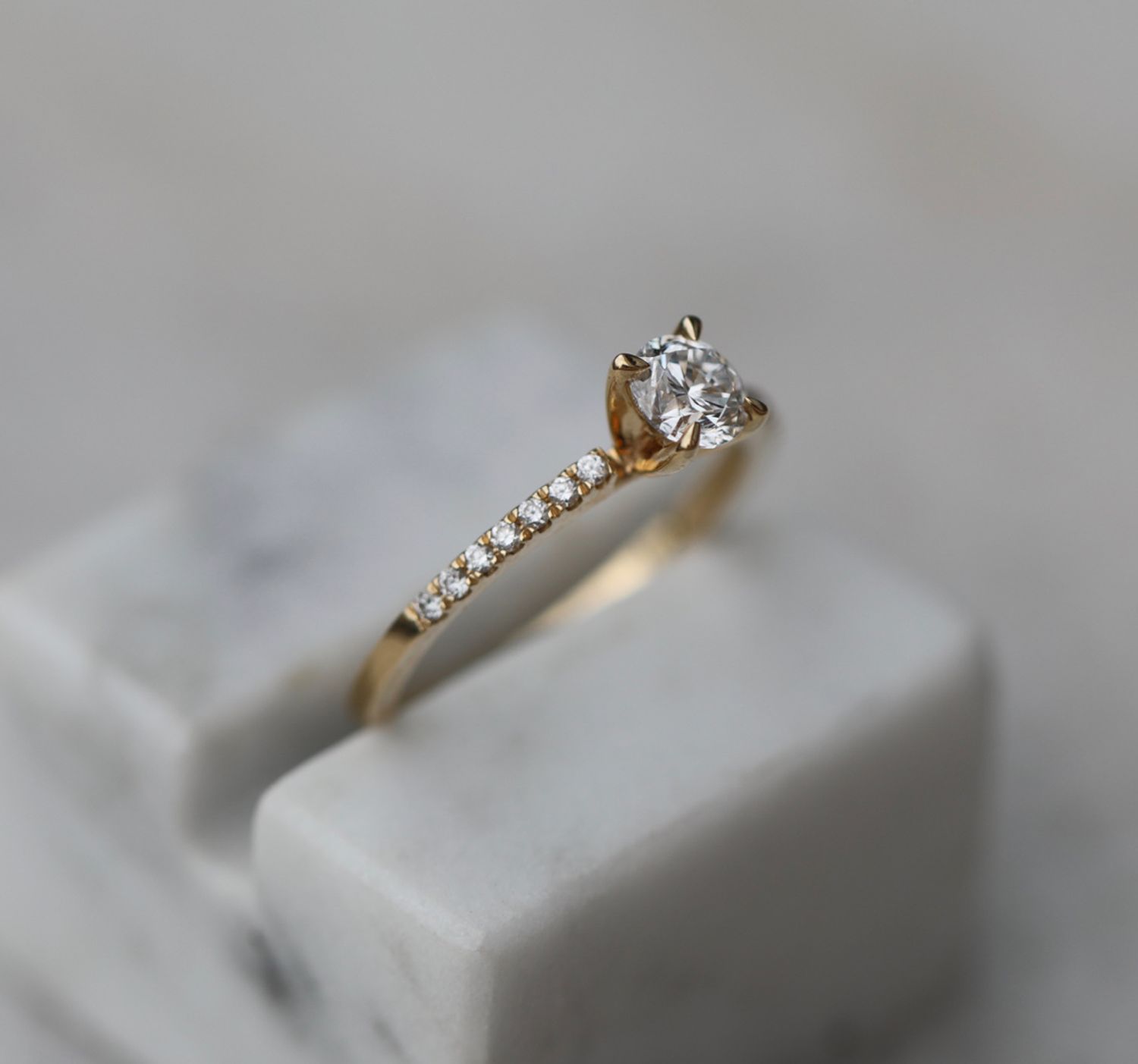 0.50 CT Round Lab-Grown Diamond Pave Gold Engagement Ring