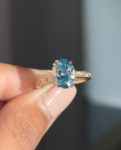Nature Inspired-2.0 CT Blue Oval Lab Grown Diamond Engagement Ring
