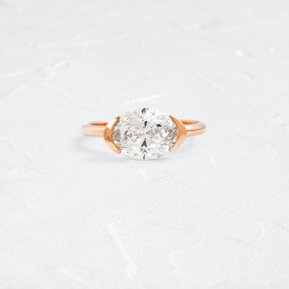East West Solitaire Half Bezel-Oval Lab Grown Diamond Engagement Ring