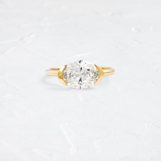 East West Solitaire Half Bezel-Oval Lab Grown Diamond Engagement Ring