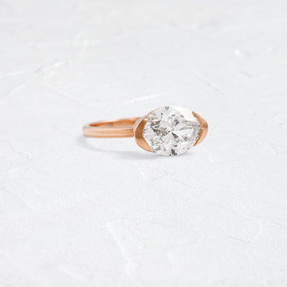 East West Solitaire Half Bezel-Oval Lab Grown Diamond Engagement Ring