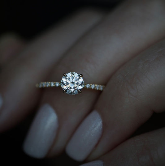 0.85 CT Round Cut Pave CVD E/VS1 Diamond Engagement Ring 2