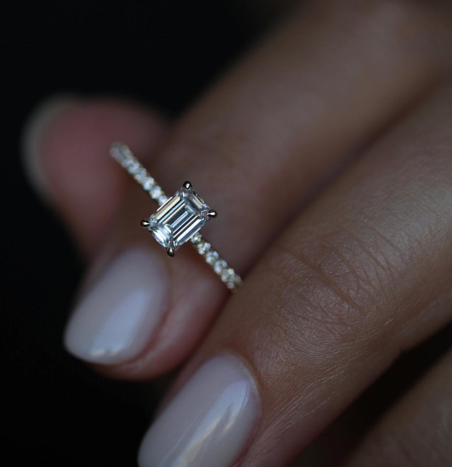 0.50 CT Emerald Lab Grown Diamond Pave Engagement Ring 2