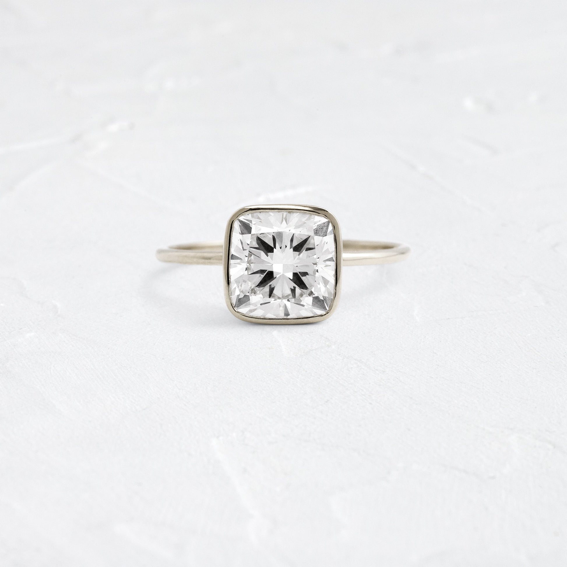 Bezel with Hidden Stone-Cushion Lab Grown Diamond Engagement Ring