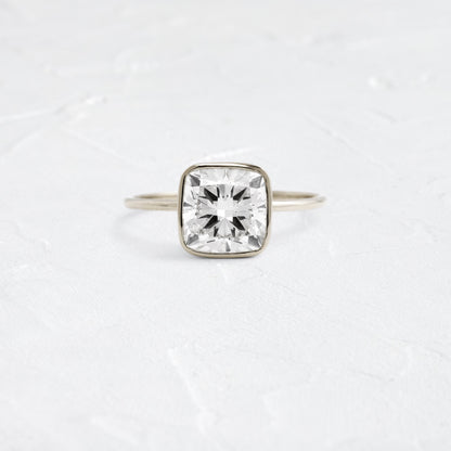 Bezel with Hidden Stone-Cushion Lab Grown Diamond Engagement Ring