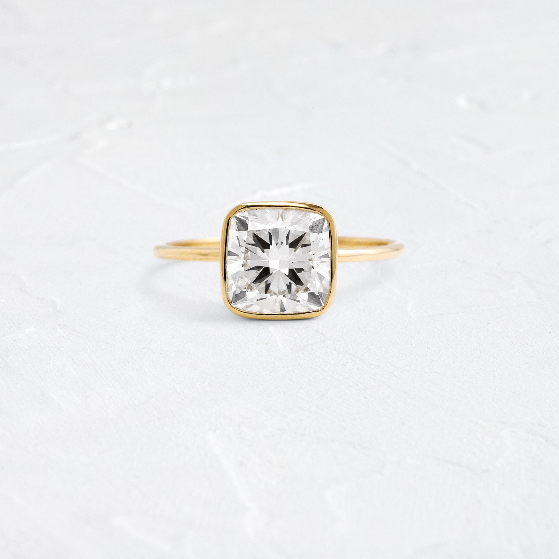 Bezel with Hidden Stone-Cushion Lab Grown Diamond Engagement Ring