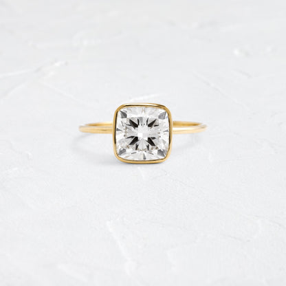 Bezel with Hidden Stone-Cushion Lab Grown Diamond Engagement Ring