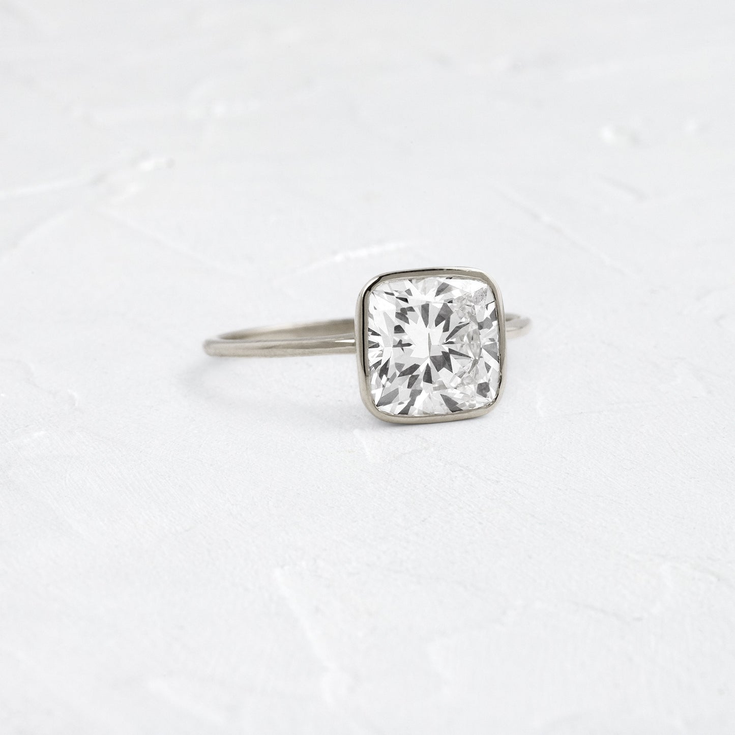 Bezel with Hidden Stone-Cushion Lab Grown Diamond Engagement Ring