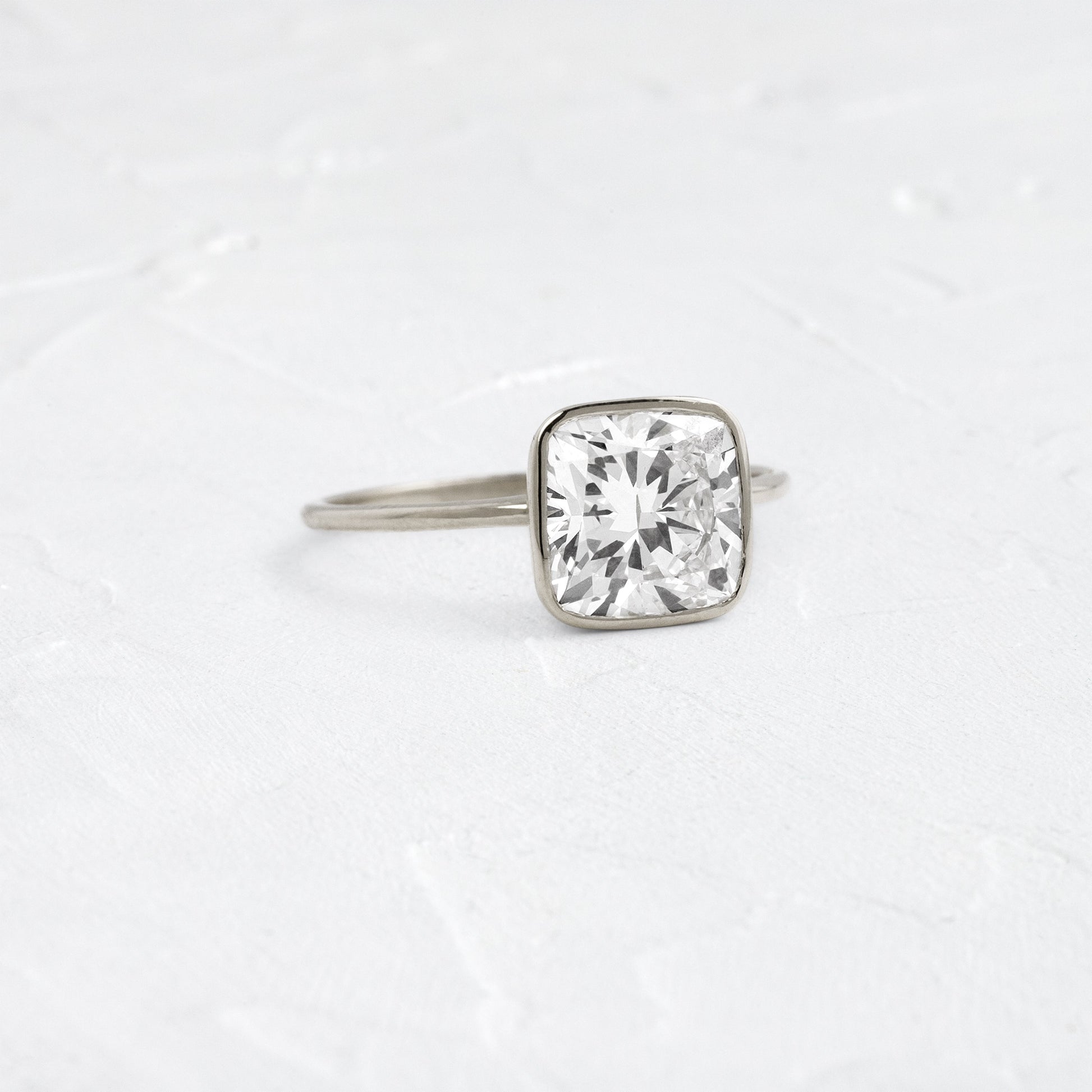 Bezel with Hidden Stone-Cushion Lab Grown Diamond Engagement Ring
