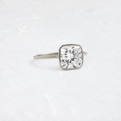 Bezel with Hidden Stone-Cushion Lab Grown Diamond Engagement Ring