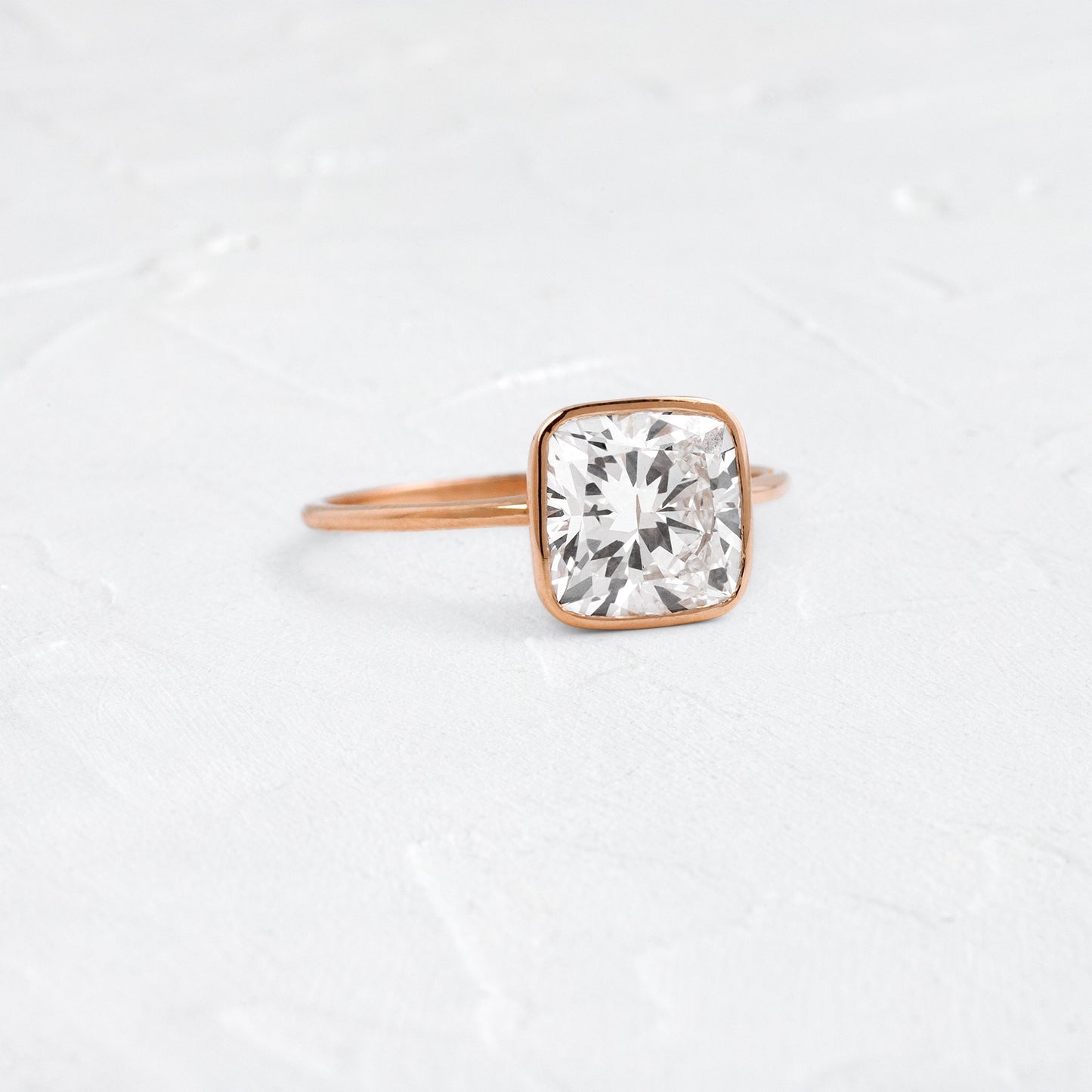 Bezel with Hidden Stone-Cushion Lab Grown Diamond Engagement Ring