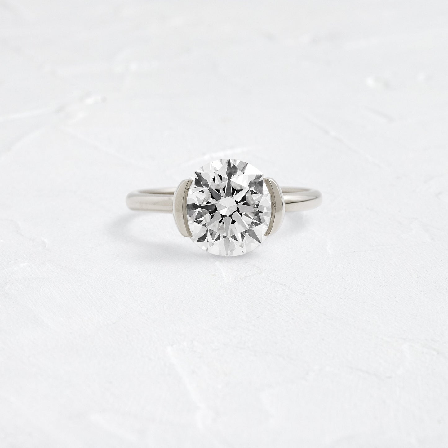 Solitaire Half Bezel-Round Lab Grown Diamond Engagement Ring