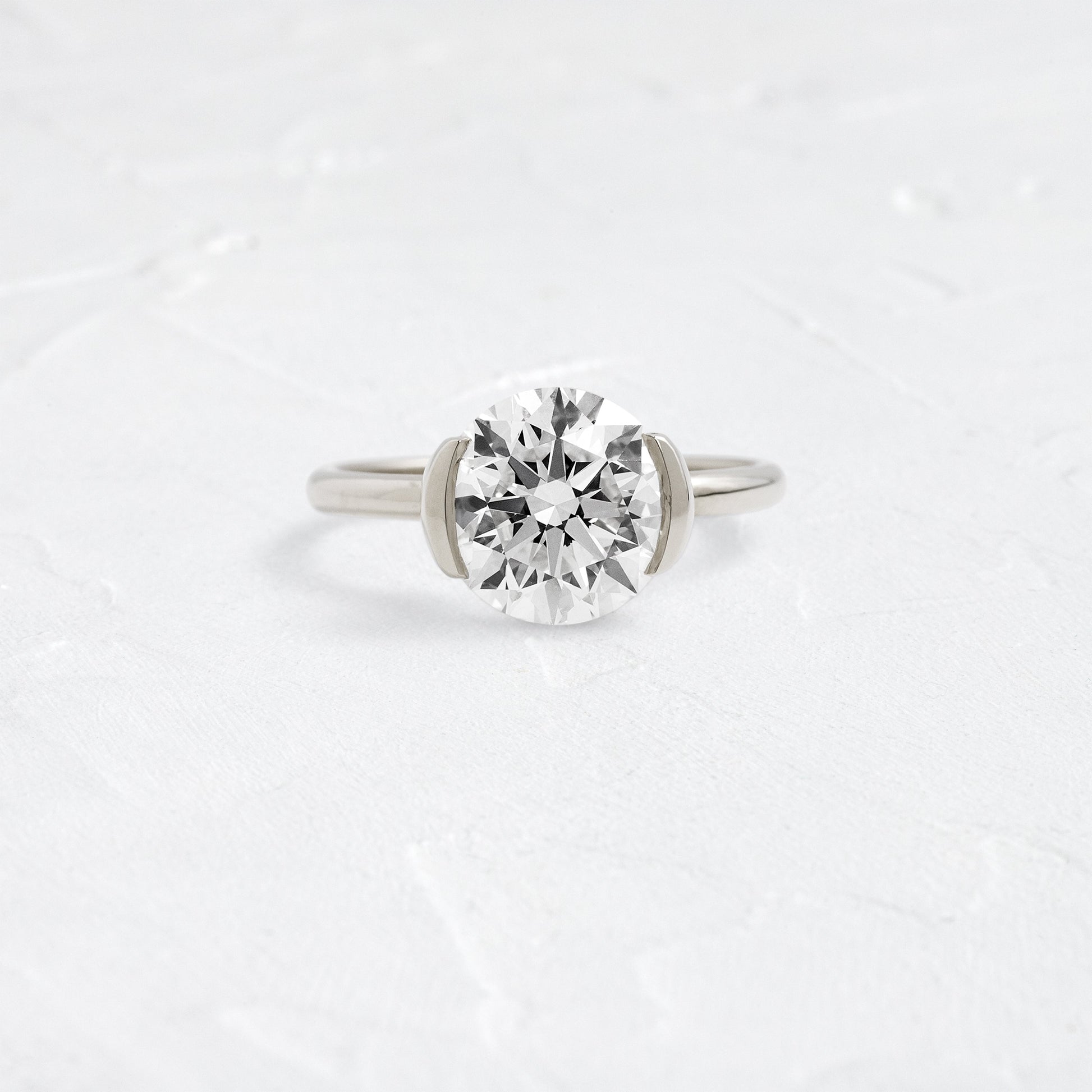 Solitaire Half Bezel-Round Lab Grown Diamond Engagement Ring