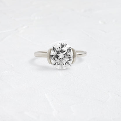 Solitaire Half Bezel-Round Lab Grown Diamond Engagement Ring