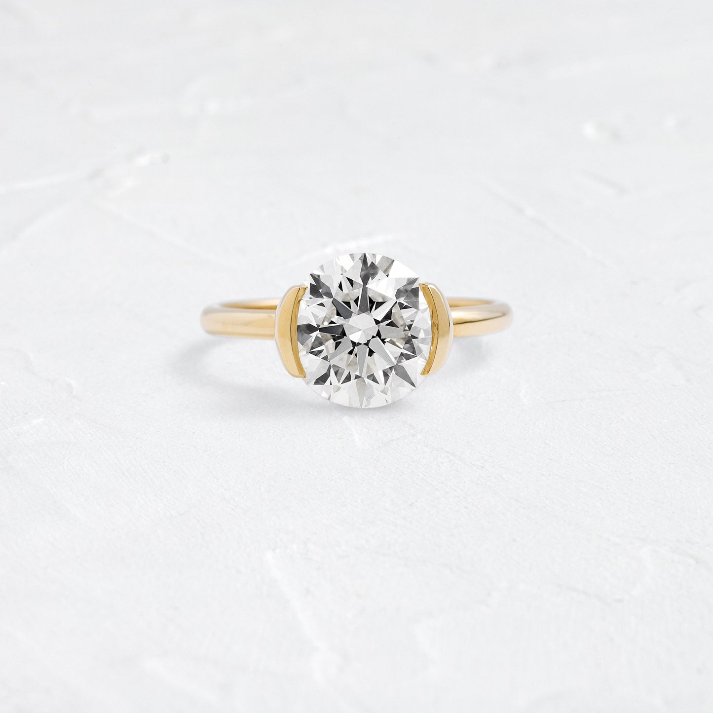 Solitaire Half Bezel-Round Lab Grown Diamond Engagement Ring